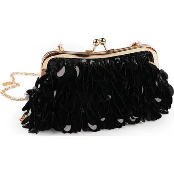 Kabelka Kabelka - psaníčko s flitry a rokajlem, střední, černá růžovozlatá