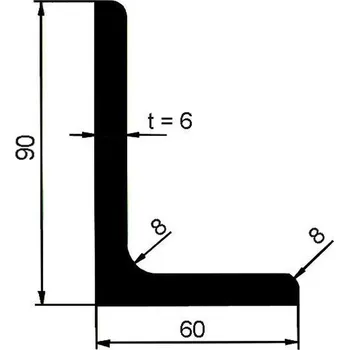 Stavební materiál Profil L nerovnoramenný 90×60×6 mm válcovaný – 6 m