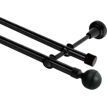 Garnýž kovová dvouřadá 19mm Gabi černá 140 cm (do stěny / na tunýlek - bez kroužků)