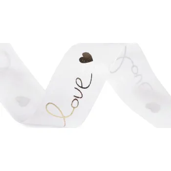 Stuha Monofilová stuha s metalickým potiskem love šíře 25 mm, střední, 1 bílá zlatá