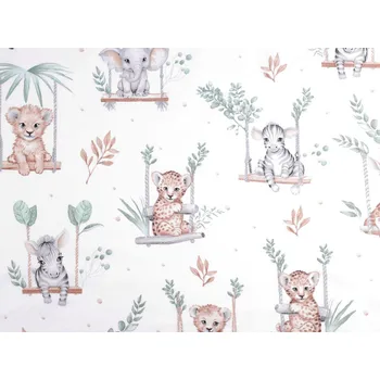 Bavlněná látka / plátno safari zvířátka, střední, 2 (149) bílá zelená