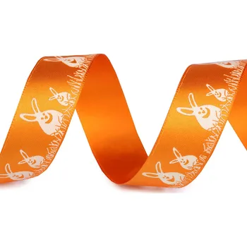 Stuha Saténová stuha Velikonoce šíře 24 mm zajíčci, střední, 211 oranžová
