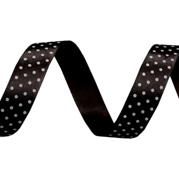 Stuha Saténová stuha s puntíky šíře 15 mm, střední, 11 černá malé puntíky