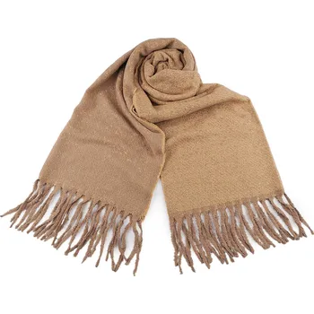 Šála Zimní šála / pléd buklé s třásněmi 60x195 cm, střední, 2 béžová velbloudí