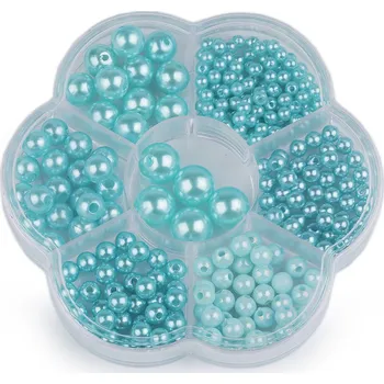 Dětské navlékací korálky Sada plastových voskových korálků v boxu, střední, 7 tyrkys sv.