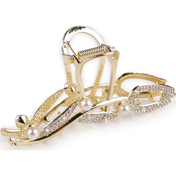 Náramek Skřipec do vlasů kovový s broušenými kamínky, střední, 3 zlatá sv.