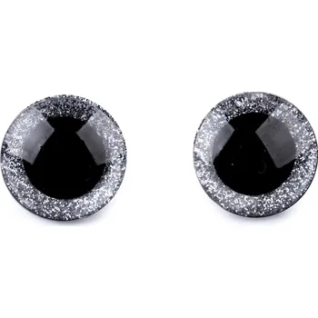 Oči glitrové s pojistkou Ø25 mm, střední, 6 stříbrná