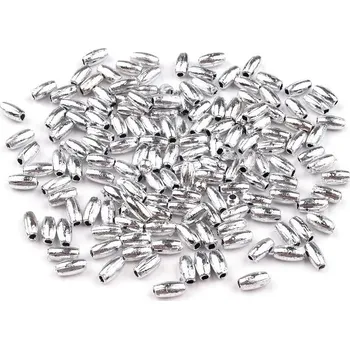 Dětské navlékací korálky Plastové voskové korálky / perly Glance rýže 3x6 mm, střední, 2 stříbrná