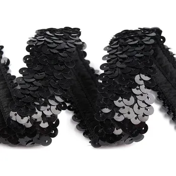 Flitrový prýmek šíře 30 mm elastický, střední, 2 černá