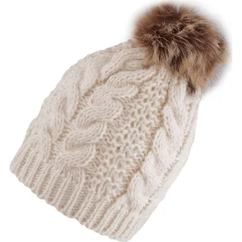 Čepice Dámská / dívčí zimní čepice s bambulí, střední, 1 béžová světlá