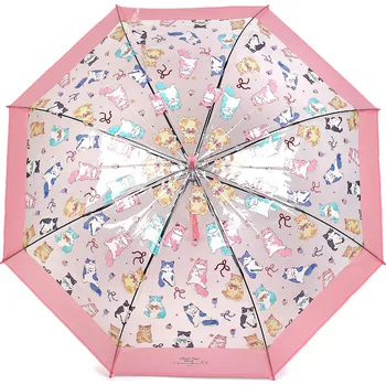 Dámský / dívčí průhledný vystřelovací deštník kočky, střední, 2 růžová