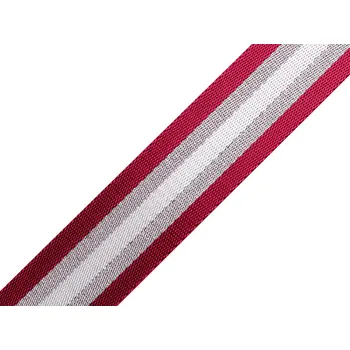 Hladký oboustranný popruh s lurexem šíře 38 mm, střední, 2 vínová stříbrná