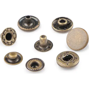 Kovové druky Ø12 mm na středně silné látky, z nerezové oceli, střední, 3 staromosaz