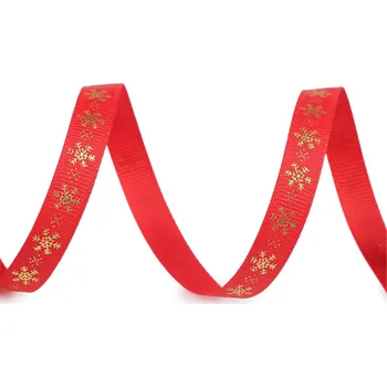 Stuha Vánoční rypsová stuha vločky šíře 10 mm, střední, 4 červená zlatá