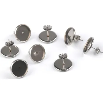 Náramek Náušnicová puzeta s lůžkem a zarážkou Ø12 mm z nerezové oceli, střední, platina