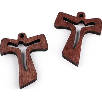 Přívěsek Dřevěný přívěsek křížek 30x38 mm, střední, 2 hnědá