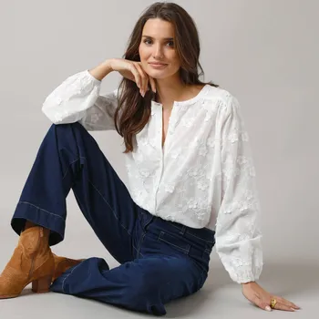 Dámská halenka Košilová halenka s výšivkou bílá 50