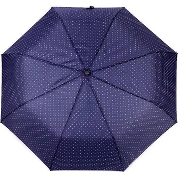 Deštník Dámský skládací vystřelovací deštník s puntíky, střední, 2 modrá tmavá