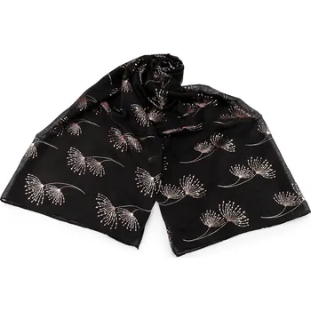 Šála Šátek / šála se zlatým potiskem 70x180 cm, velké, 5 černá růžovozlatá