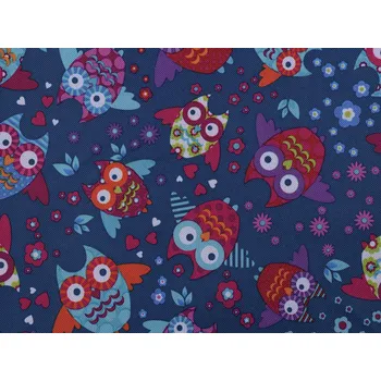 Kočárkovina 600D sovy s PVC úpravou, střední, modrá tmavá