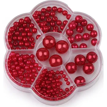 Dětské navlékací korálky Sada plastových voskových korálků v boxu, velké, 6 červená