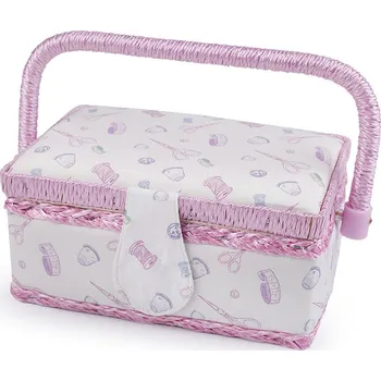 Organizér galanterie Kazeta / košík na šití čalouněný, střední, 1 krémová nejsvět.