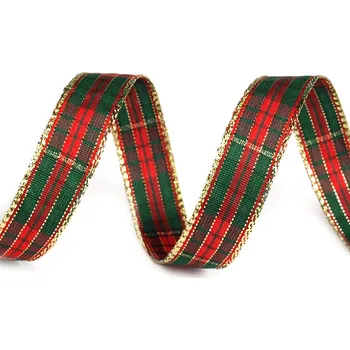 Stuha Károvaná stuha s lurexem šíře 15 mm vánoční, střední, 2 červená světlá