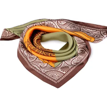 Saténový šátek paisley 70x70 cm, velké, 2 hnědá koňak