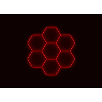 Kompletní LED hexagonové svítidlo červené, rozměr: 7 elementů 238 x 252 cm