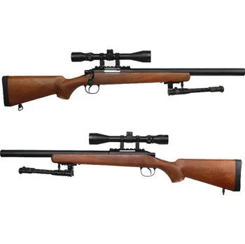 Airsoftová zbraň Well Airsoft sniper MB02D + puškohled a dvojnožka, imitace dřeva