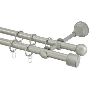 Garnýž Garnýž kovová dvouřadá 16mm Pullo stříbrná mat 100 cm (do stěny / kroužky s háčkem)