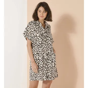 Dámské šaty Košilové šaty s krátkými rukávy a leopardím potiskem režná/hnědošedá 50