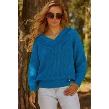 Dámská móda Dámský svetr Makadamia S140 modrý Modrá One size