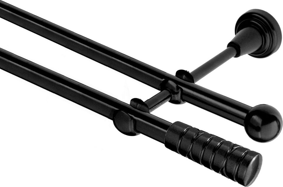 Garnýž kovová dvouřadá 16mm Torino černá 120 cm (do stěny / na tunýlek - bez kroužků)