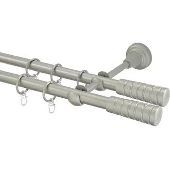Garnýž Garnýž kovová dvouřadá 16mm Torino double stříbrná mat 100 cm (do stěny / kroužky s háčkem)