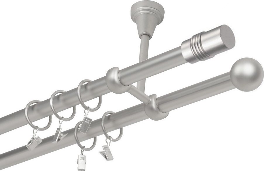 Garnýže kovová dvouřadá 19mm Cylinder satina 130 cm (do stropu / kroužky s žabkou)