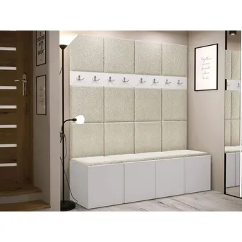 Předsíňová stěna Stěna do předsíně s botníkem a panely 42x42 SELAND 6 - bílá / světlá béžová