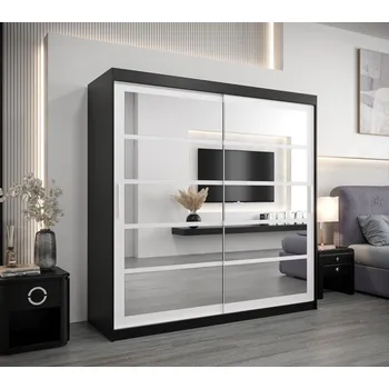 Šatní skříň Šatní skříň JOHANA - šířka 200 cm, černá / bílá