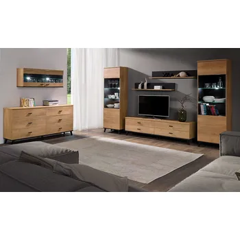 Obývací stěna Sestava nábytku do obývacího pokoje s LED osvětlením TERESEN 1 - dub lefkas / černá