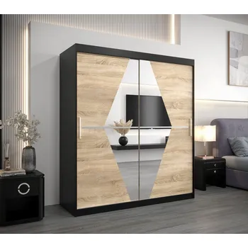 Šatní skříň Skříň s posuvnými dveřmi SARA - šířka 180 cm, černá / dub sonoma