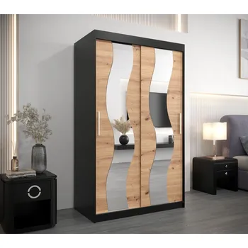 Šatní skříň Šatní skříň se zrcadly MARGIT - šířka 120 cm, černá / dub artisan