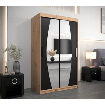 Šatní skříň Šatní skříň se zrcadly DARINA - šířka 120 cm, dub artisan / černá