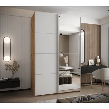 Šatní skříň Dvoudveřová skříň SAMARA 3 - 160 cm, dub artisan / bílá / stříbrná