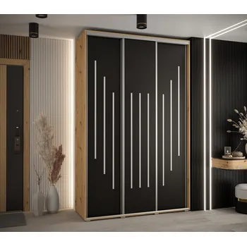 Šatní skříň Šatní skříň YVONA 8 - 150/45 cm, dub artisan / černá / stříbrná