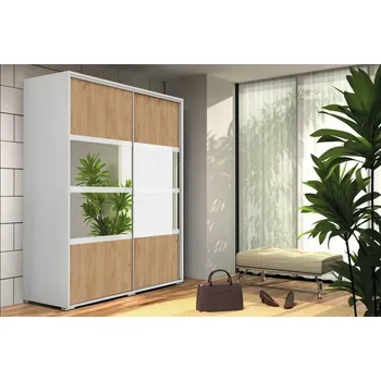 Šatní skříň Prostorná šatní skříň se zrcadlem 230/245 CELESTINO 1 - bílá / dub craft zlatý