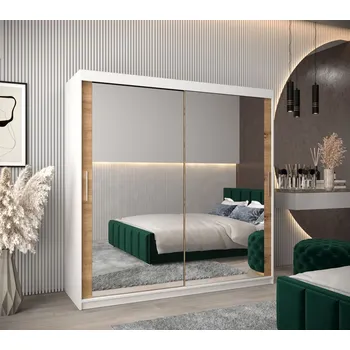 Šatní skříň Skříň s posuvnými dveřmi v šířce 200 cm TIMEA 3 - bílá / dub artisan
