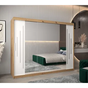 Šatní skříň Šatní skříň se zrcadlem PATRICIE - šířka 250 cm, dub artisan / bílá