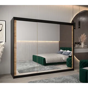 Šatní skříň Skříň s posuvnými dveřmi v šířce 250 cm TIMEA 3 - černá / dub artisan