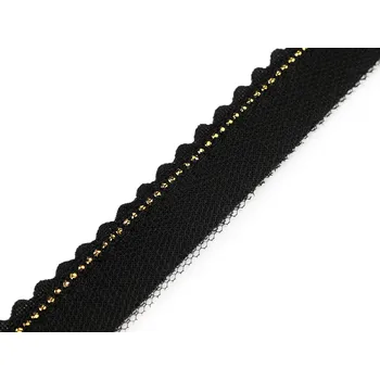 Paspulka všívací s broušenými kamínky a tylem šíře 15; 20 mm, střední, 2 (20 mm) černá