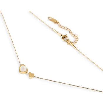 Náramek Náhrdelník z nerezové oceli srdce s perletí, střední, 3 zlatá